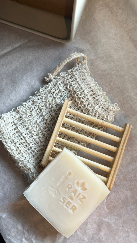 Kit Sabão Natural + Luva esfoliante biodegradável + saboneteira